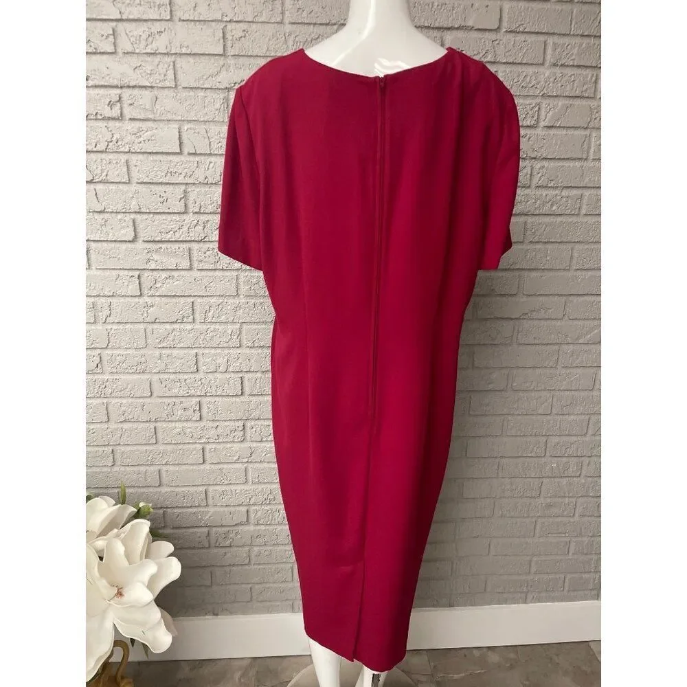Leslie Fay Women Short Sleeve Red Dress With Asymmetric Trim Jacket 2 Pcs Set Si